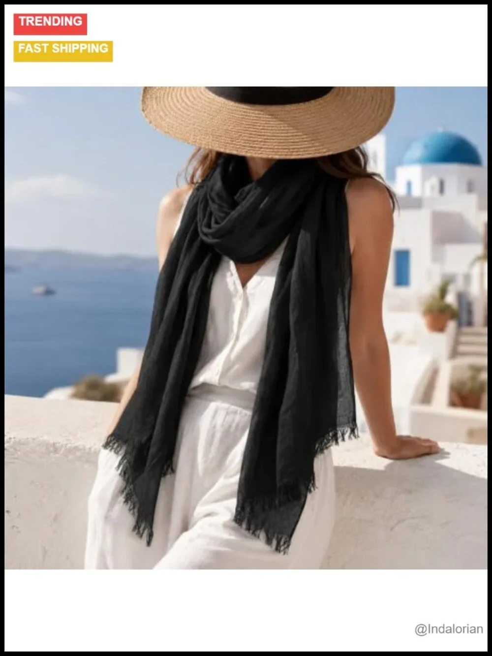 Oversized Lightweight Fringed Shawl Wrap - Linen-Feel, 75x40 in, Fashion Scarf
